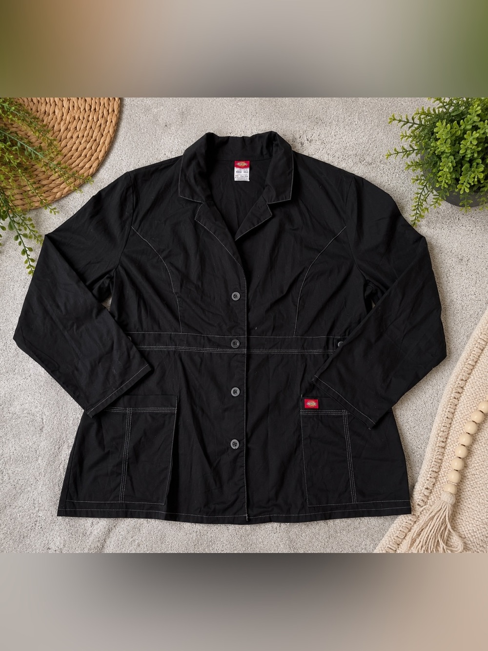 Dickies Black Women's Button-Front Blazer with Contrast Topstitching